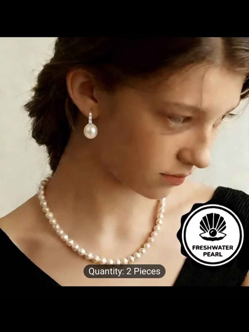 Freshwater Pearl Necklace and Earrings Set - White Pearls